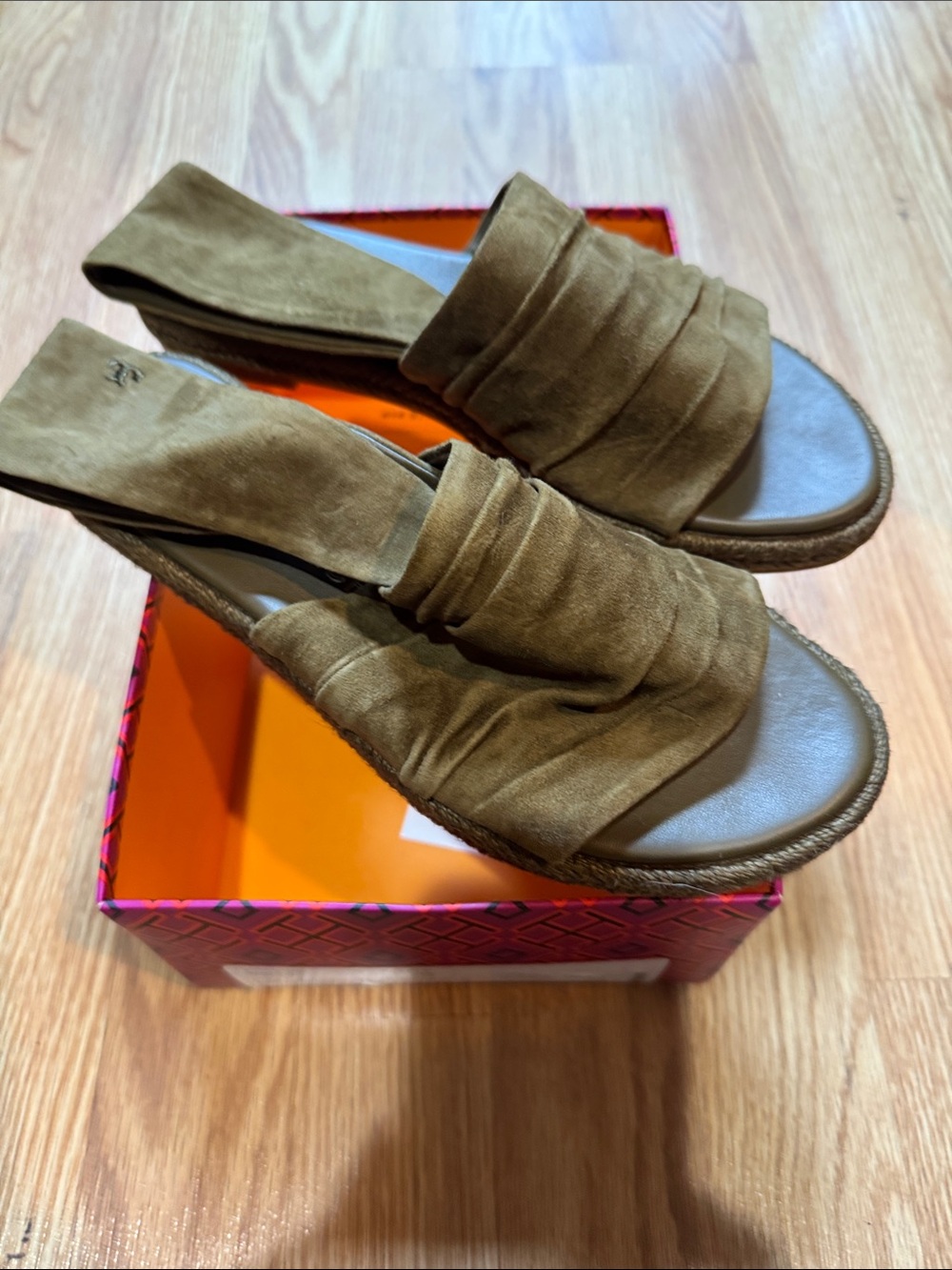Tory Burch Olive Suede Slingback Slide Sandals